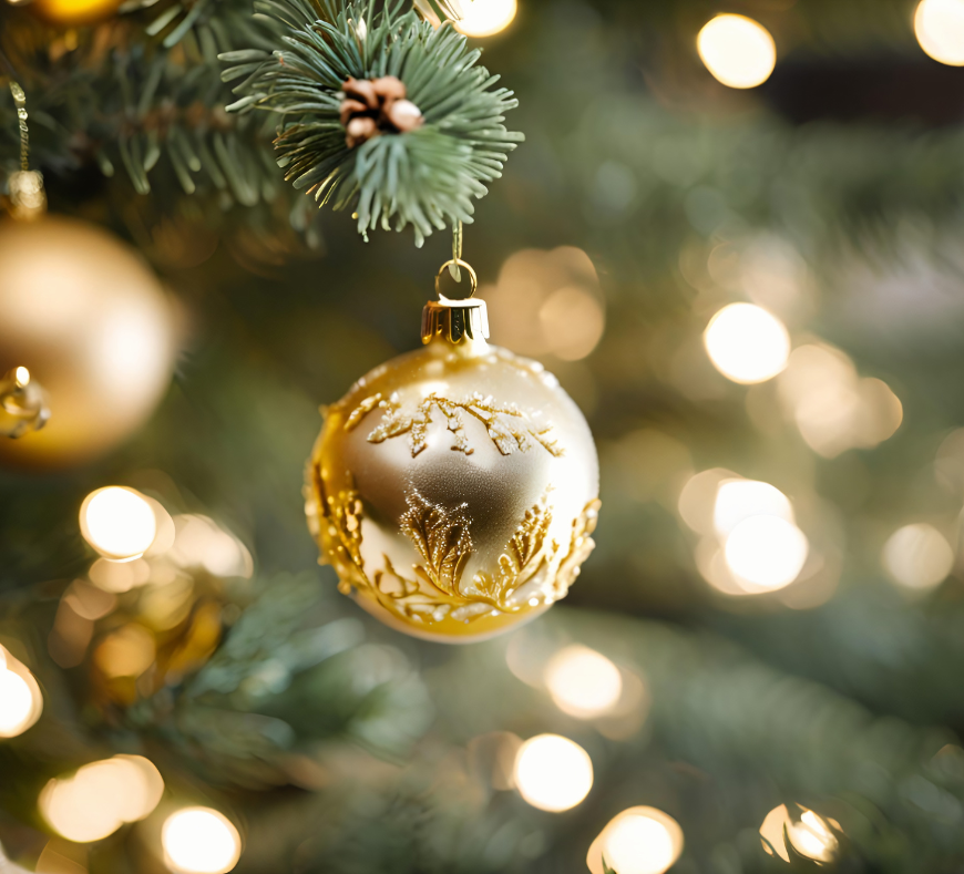 A beautifully decorated Christmas tree, twinkling with lights and ornaments, embodying the festive spirit of the season.