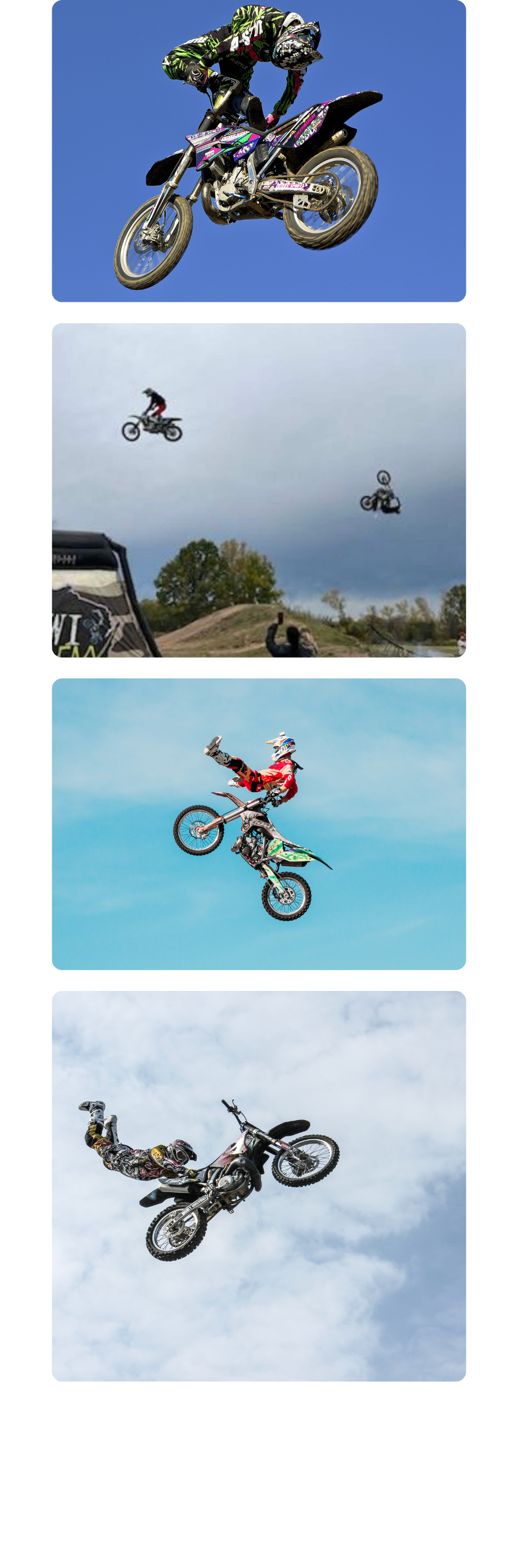 A collection of photographs capturing the thrilling atmosphere of FMX shows at Cavanaugh Carriages in Neenah, WI.
