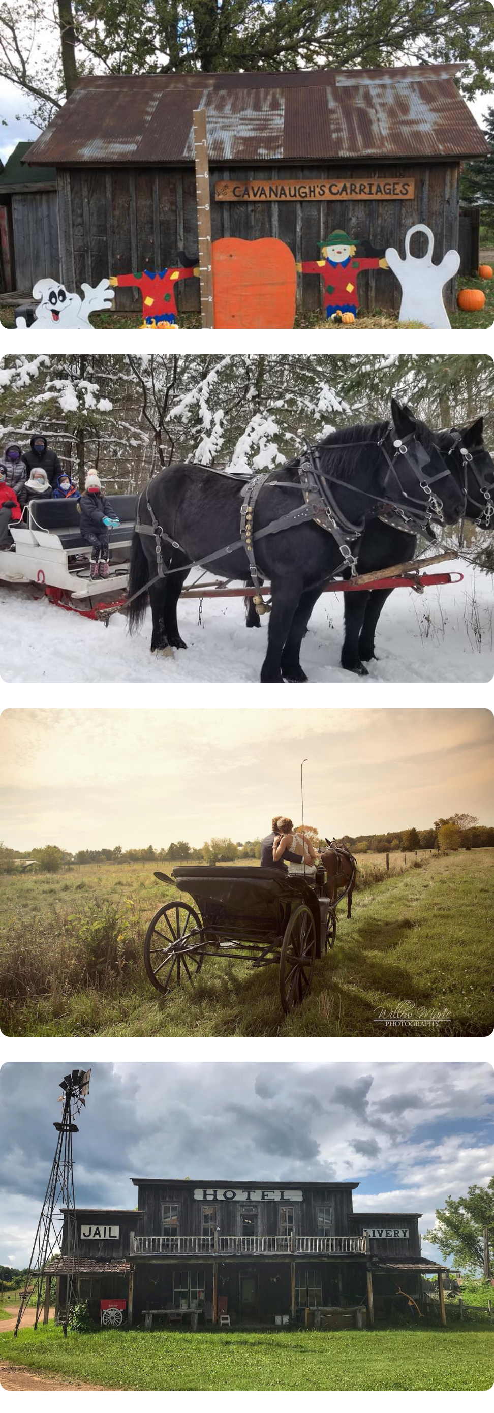 Collection of images showcasing various events and services offered by Cavanaugh Carriages